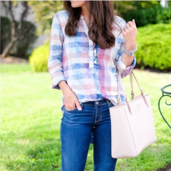 Anthropologie Isabella Sinclair Plaid Popover Blouse XS Oversize - Picture 4 of 10